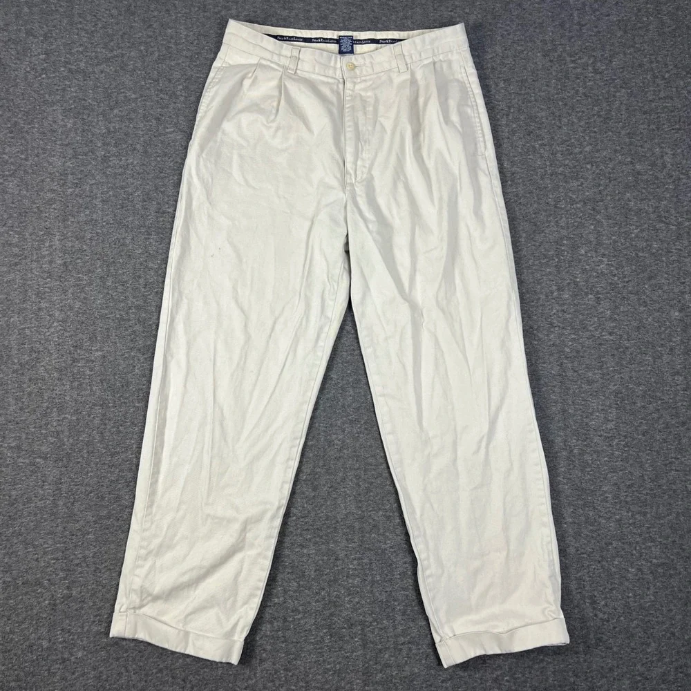 Vintage Polo Ralph Lauren Hammond Pants Mens 33x30 (Actual 32x29) Cream Pleated
